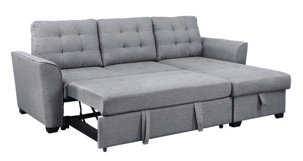 Avery 90.5"W Light Gray Linen Sleeper Sectional Sofa with Reversible Storage Chaise - Image 5