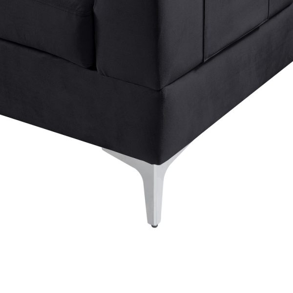 Chloe 85.5"W Black Velvet Sectional Sofa Chaise with USB Charging Port - Image 4