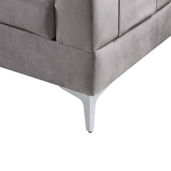 Chloe 85.5"W Gray Velvet Sectional Sofa Chaise with USB Charging Port - Image 4