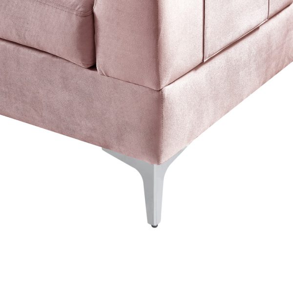 Chloe 85.5"W Pink Velvet Sectional Sofa Chaise with USB Charging Port - Image 4