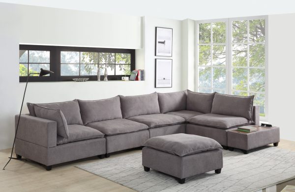 Madison 157"W Light Gray Fabric 7 Piece Modular Sectional Sofa with Ottoman and USB Storage Console Table - Image 7