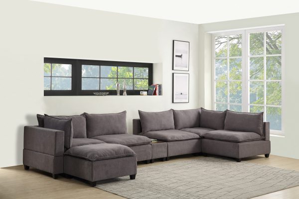 Madison 173"W Light Gray Fabric 7-Piece Modular Sectional Sofa Chaise with USB Storage Console Table - Image 4