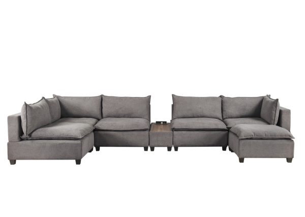 Madison 173"W Light Gray Fabric 7-Piece Modular Sectional Sofa Chaise with USB Storage Console Table - Image 2