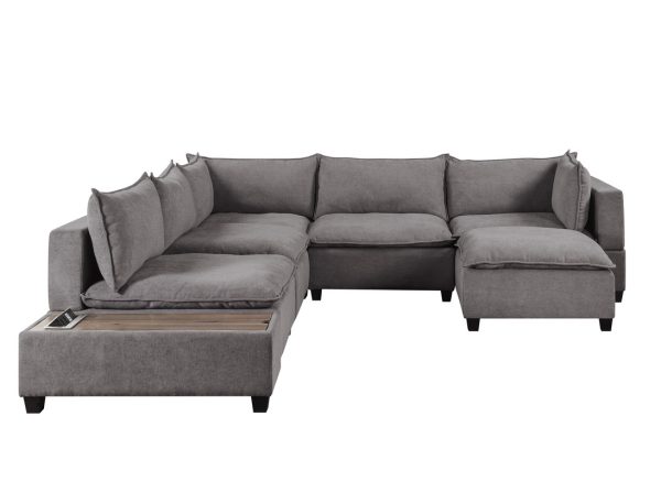 Madison 131.5"W Light Gray Fabric 7 Piece Modular Sectional Sofa Chaise with USB Storage Console Table - Image 7