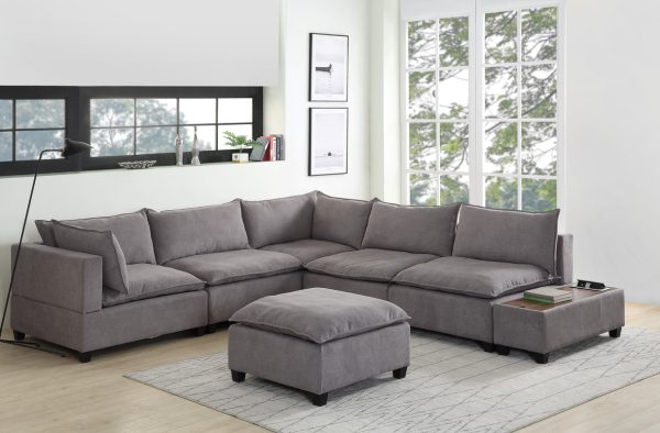 Madison 131.5"W Light Gray Fabric 7Pc Modular Sectional Sofa with Ottoman and USB Storage Console Table - Image 11