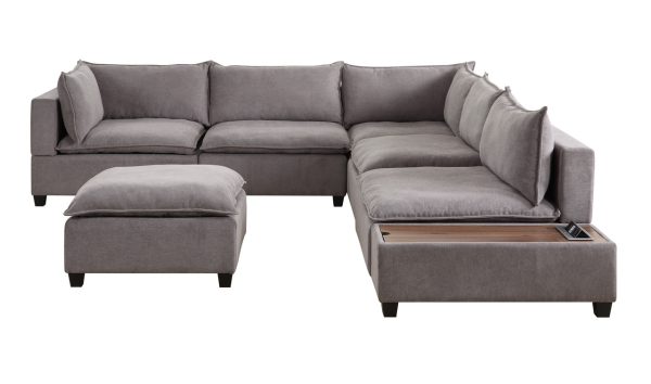 Madison 131.5"W Light Gray Fabric 7Pc Modular Sectional Sofa with Ottoman and USB Storage Console Table - Image 6