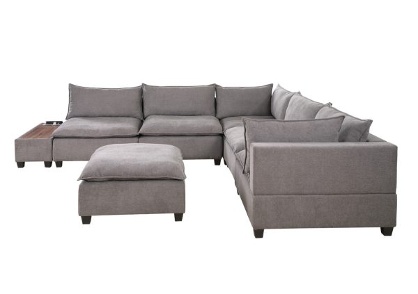 Madison 131.5"W Light Gray Fabric 7Pc Modular Sectional Sofa with Ottoman and USB Storage Console Table - Image 5