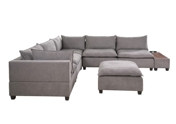 Madison 131.5"W Light Gray Fabric 7Pc Modular Sectional Sofa with Ottoman and USB Storage Console Table - Image 4