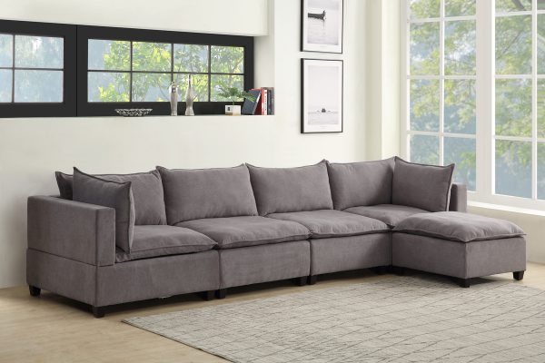 Madison 157"W Light Gray Fabric 5 Piece Modular Sectional Sofa Chaise - Image 4