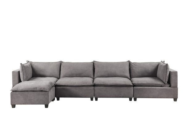 Madison 157"W Light Gray Fabric 5 Piece Modular Sectional Sofa Chaise - Image 3