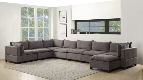 Madison 194"W Light Gray Fabric 8 Piece Modular Sectional Sofa Chaise