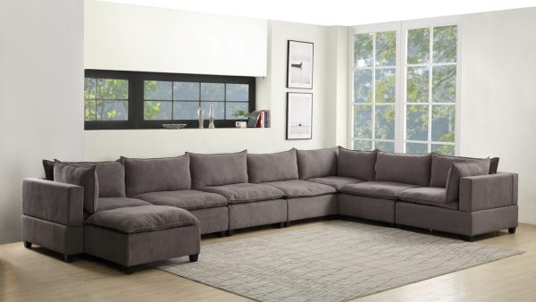 Madison 194"W Light Gray Fabric 8 Piece Modular Sectional Sofa Chaise - Image 4
