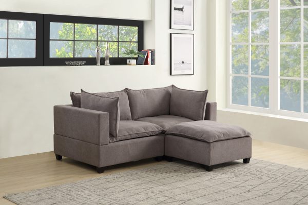 Madison 83.5"W Light Gray Fabric Sectional Loveseat Ottoman - Image 3