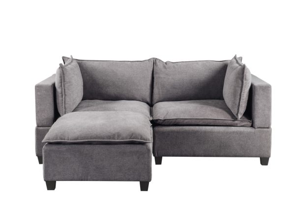 Madison 83.5"W Light Gray Fabric Sectional Loveseat Ottoman - Image 6
