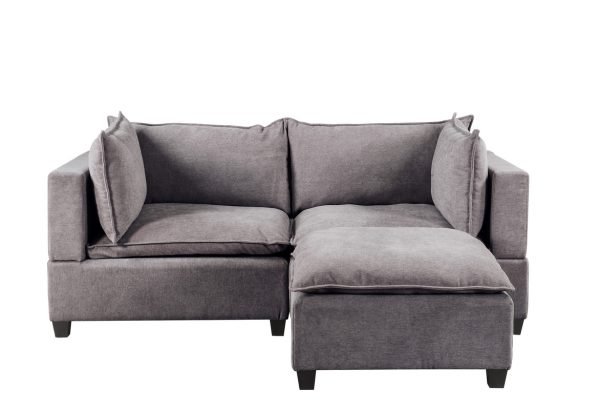 Madison 83.5"W Light Gray Fabric Sectional Loveseat Ottoman - Image 5