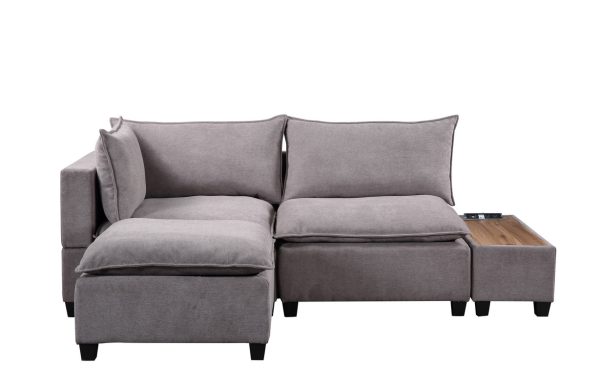 Madison 94.5"W Light Gray Fabric Sectional Loveseat Ottoman with USB Storage Console Table - Image 2