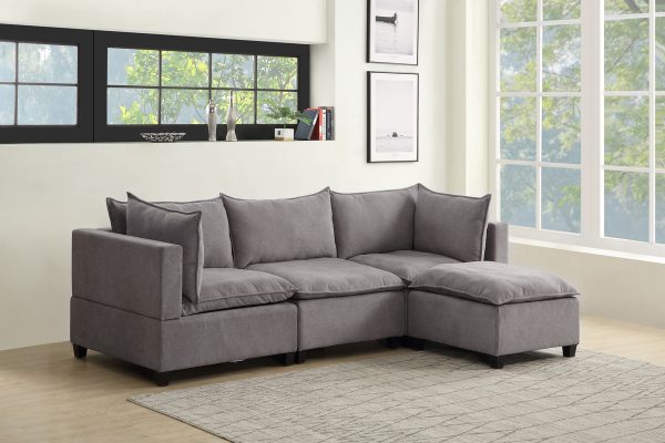 Madison 120.5"W Light Gray Fabric Reversible Sectional Sofa Ottoman