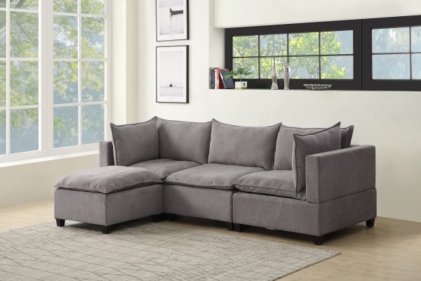 Madison 120.5"W Light Gray Fabric Reversible Sectional Sofa Ottoman - Image 4