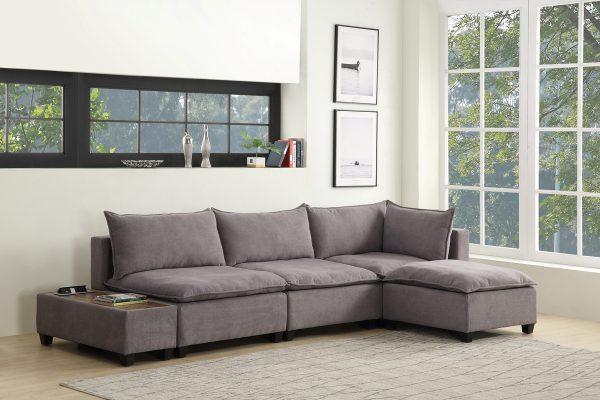 Madison 131.5"W Light Gray Fabric 5 Piece Modular Sectional Sofa Ottoman with USB Storage Console Table - Image 5