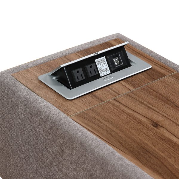 Madison 131.5"W Light Gray Fabric 5 Piece Modular Sectional Sofa Ottoman with USB Storage Console Table - Image 4