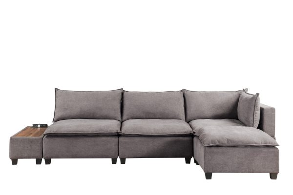 Madison 131.5"W Light Gray Fabric 5 Piece Modular Sectional Sofa Ottoman with USB Storage Console Table - Image 8
