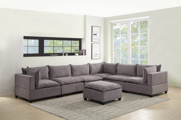 Madison 157"W Light Gray Fabric 7 Piece Modular Sectional Sofa with Ottoman