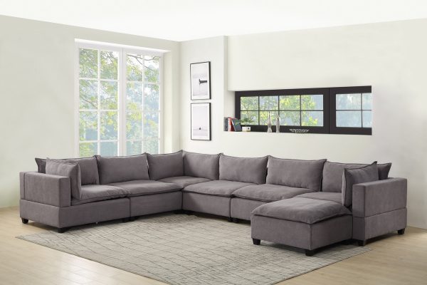 Madison 158"W Light Gray Fabric 7 Piece Modular Sectional Sofa Chaise
