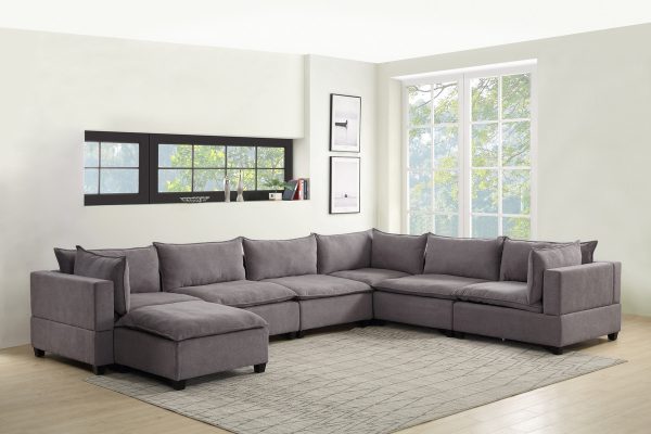 Madison 158"W Light Gray Fabric 7 Piece Modular Sectional Sofa Chaise - Image 5