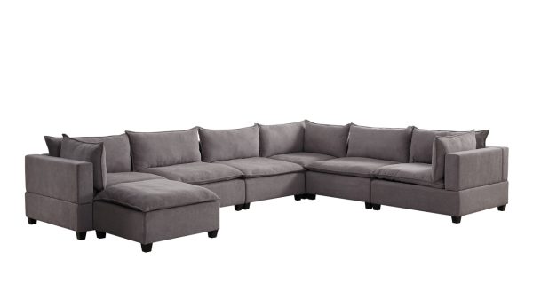 Madison 158"W Light Gray Fabric 7 Piece Modular Sectional Sofa Chaise - Image 4