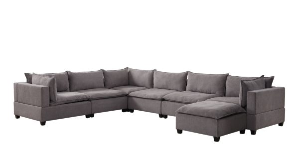 Madison 158"W Light Gray Fabric 7 Piece Modular Sectional Sofa Chaise - Image 3