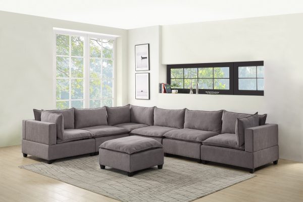 Madison 157"W Light Gray Fabric 7 Piece Modular Sectional Sofa with Ottoman - Image 6