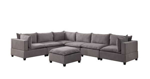 Madison 157"W Light Gray Fabric 7 Piece Modular Sectional Sofa with Ottoman - Image 5
