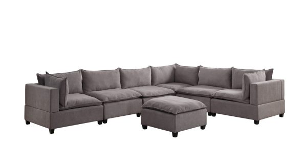 Madison 157"W Light Gray Fabric 7 Piece Modular Sectional Sofa with Ottoman - Image 4
