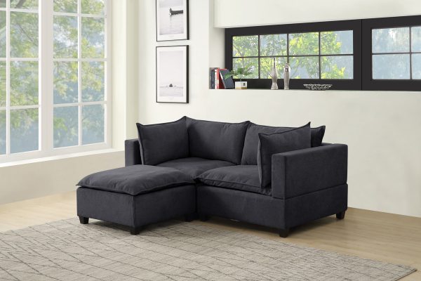 Madison 83.5"W Dark Gray Fabric Sectional Loveseat Ottoman