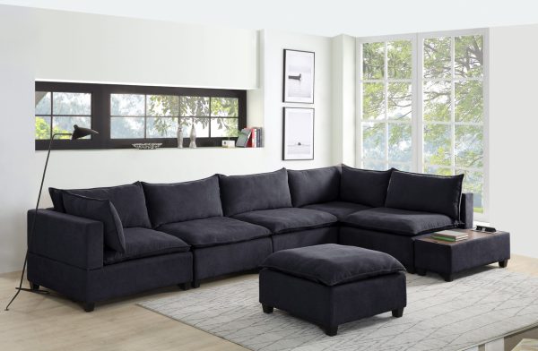 Madison 157"W Dark Gray Fabric 7 Piece Modular Sectional Sofa with Ottoman and USB Storage Console Table - Image 8