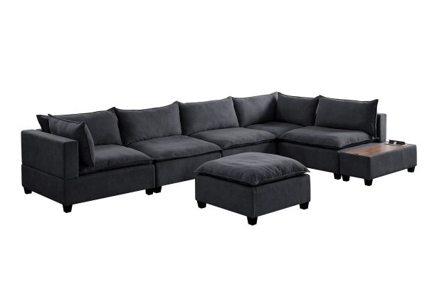 Madison 157"W Dark Gray Fabric 7 Piece Modular Sectional Sofa with Ottoman and USB Storage Console Table - Image 6