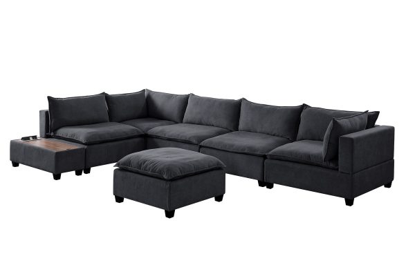 Madison 157"W Dark Gray Fabric 7 Piece Modular Sectional Sofa with Ottoman and USB Storage Console Table - Image 5