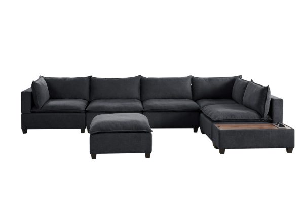 Madison 157"W Dark Gray Fabric 7 Piece Modular Sectional Sofa with Ottoman and USB Storage Console Table - Image 4
