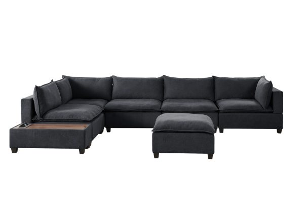 Madison 157"W Dark Gray Fabric 7 Piece Modular Sectional Sofa with Ottoman and USB Storage Console Table - Image 3