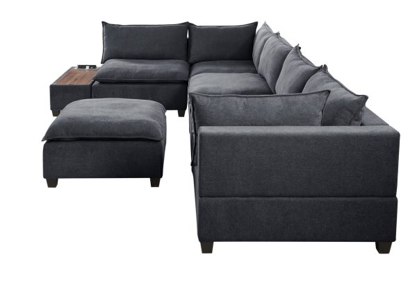 Madison 157"W Dark Gray Fabric 7 Piece Modular Sectional Sofa with Ottoman and USB Storage Console Table - Image 2