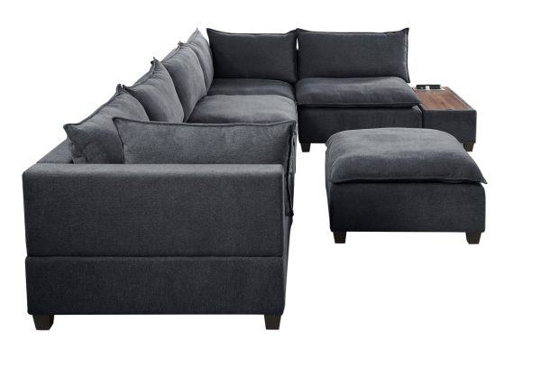 Madison 157"W Dark Gray Fabric 7 Piece Modular Sectional Sofa with Ottoman and USB Storage Console Table - Image 11