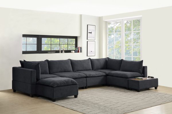 Madison 157"W Dark Gray Fabric 7Pc Modular Sectional Sofa Chaise with USB Storage Console Table - Image 4