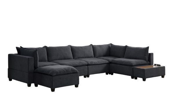 Madison 157"W Dark Gray Fabric 7Pc Modular Sectional Sofa Chaise with USB Storage Console Table - Image 2