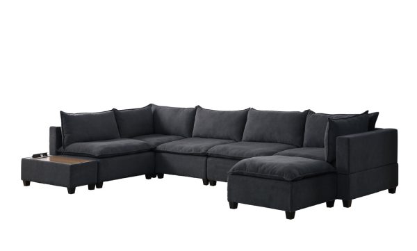Madison 157"W Dark Gray Fabric 7Pc Modular Sectional Sofa Chaise with USB Storage Console Table - Image 7