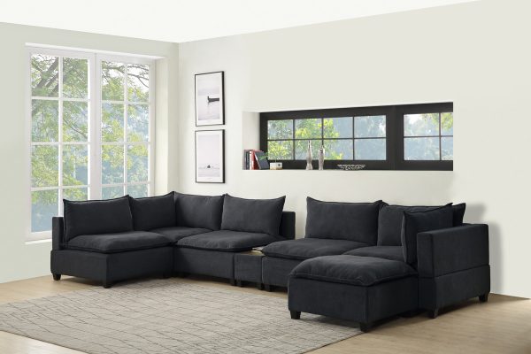 Madison 173"W Dark Gray Fabric 7-Piece Modular Sectional Sofa Chaise with USB Storage Console Table
