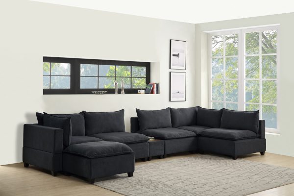 Madison 173"W Dark Gray Fabric 7-Piece Modular Sectional Sofa Chaise with USB Storage Console Table - Image 5