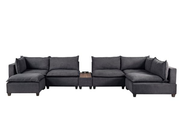 Madison 173"W Dark Gray Fabric 7-Piece Modular Sectional Sofa Chaise with USB Storage Console Table - Image 3