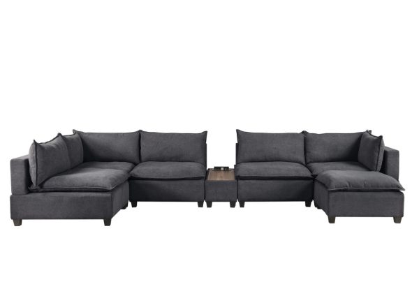 Madison 173"W Dark Gray Fabric 7-Piece Modular Sectional Sofa Chaise with USB Storage Console Table - Image 2