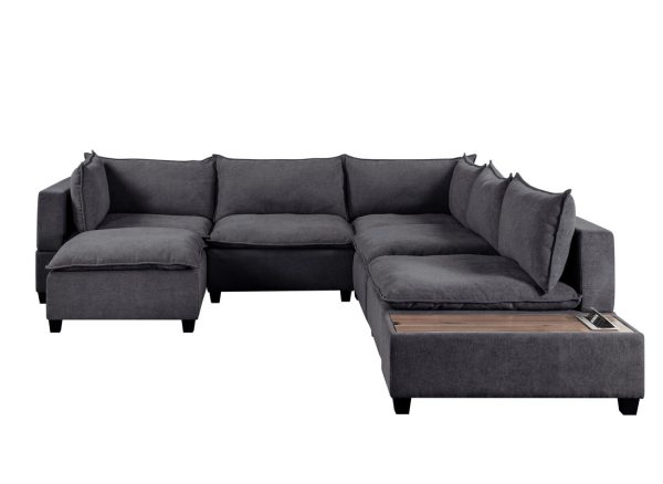 Madison 131.5"W Dark Gray Fabric 7 Piece Modular Sectional Sofa Chaise with USB Storage Console Table - Image 3