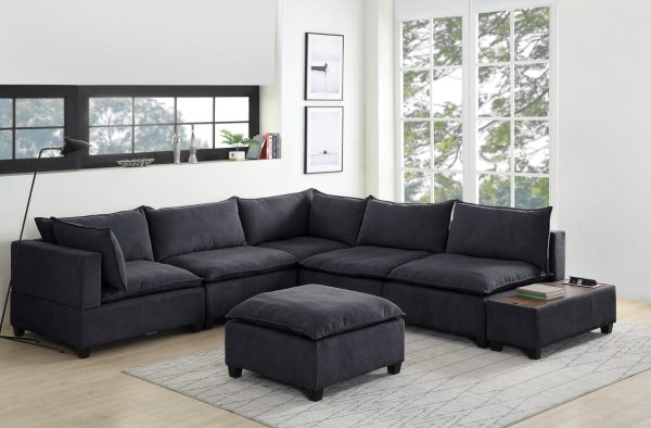 Madison 131.5"W Dark Gray Fabric 7Pc Modular Sectional Sofa with Ottoman and USB Storage Console Table - Image 10